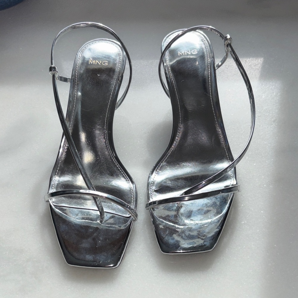 Metallic Silver Strappy Slingback Heels - Picture 6 of 6